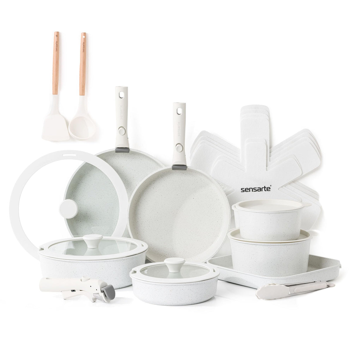 SENSARTE 24 Piece Nonstick Detachable Handle Pots and Pans Set Black