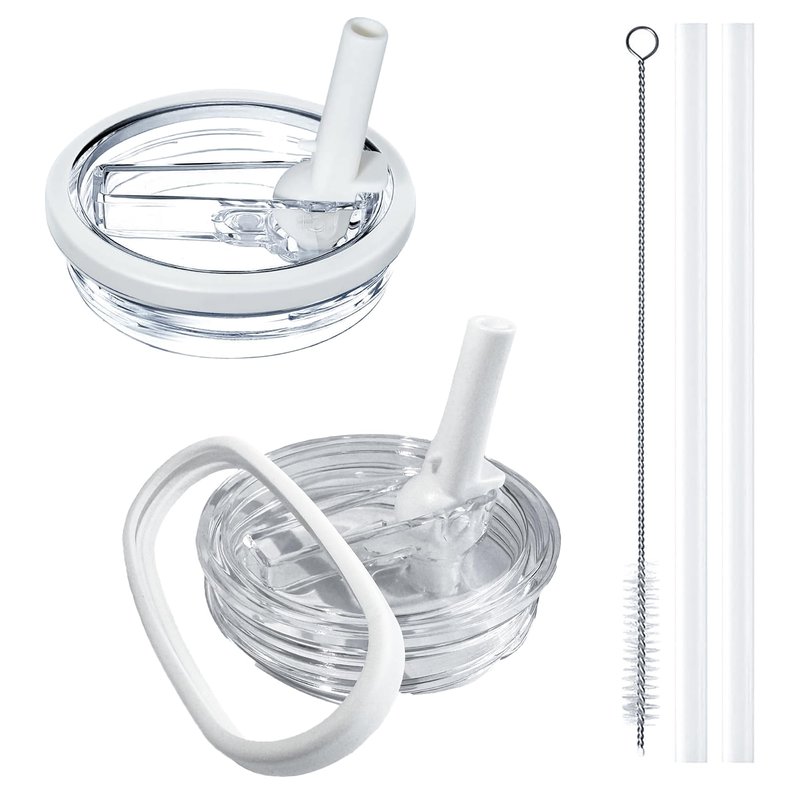 Aooiiysd 2 Pack Stanley Lid Replacement 40 oz, with Leak Proof and Flip Straw Lid, Stanley Cup Accessories, for Stanley Quencher H2.0 40 oz Tumbler (Only), BPA Free (Milk White)