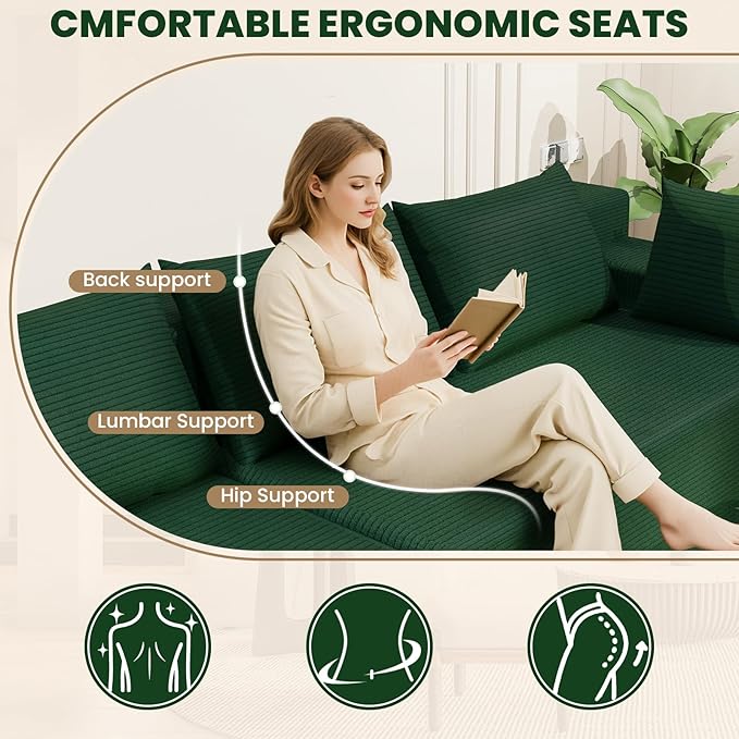LEVELEVE 107" Cloud Sectional Couch with Deep Seat，Modern Modular Sofa with L-Shape Chaise，No Assembly Required, Upholstered Couches for Living Room Bedroom(Green,Left Facing Chaise)