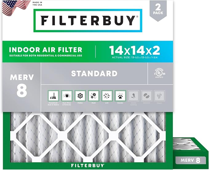 Filterbuy 14x14x2 Air Filter MERV 8 Essential Dust & Allergy Defense,