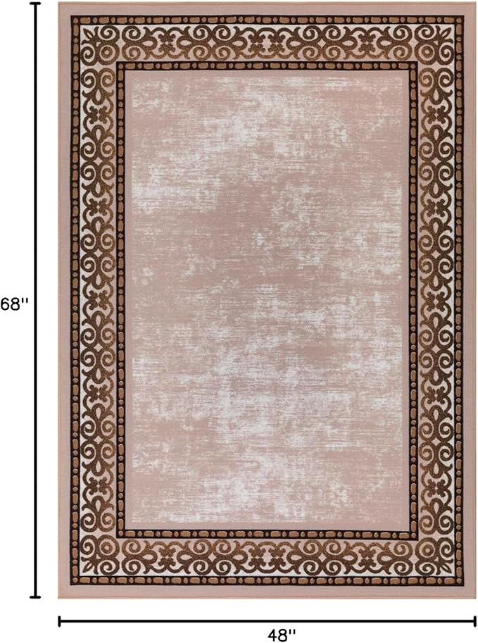 Antep Rugs Alfombras Bordered Modern 4x6 Non-Slip (Non-Skid) Low Pile Rubber Backing Indoor Area Rug (Beige, 4' x 5'8")