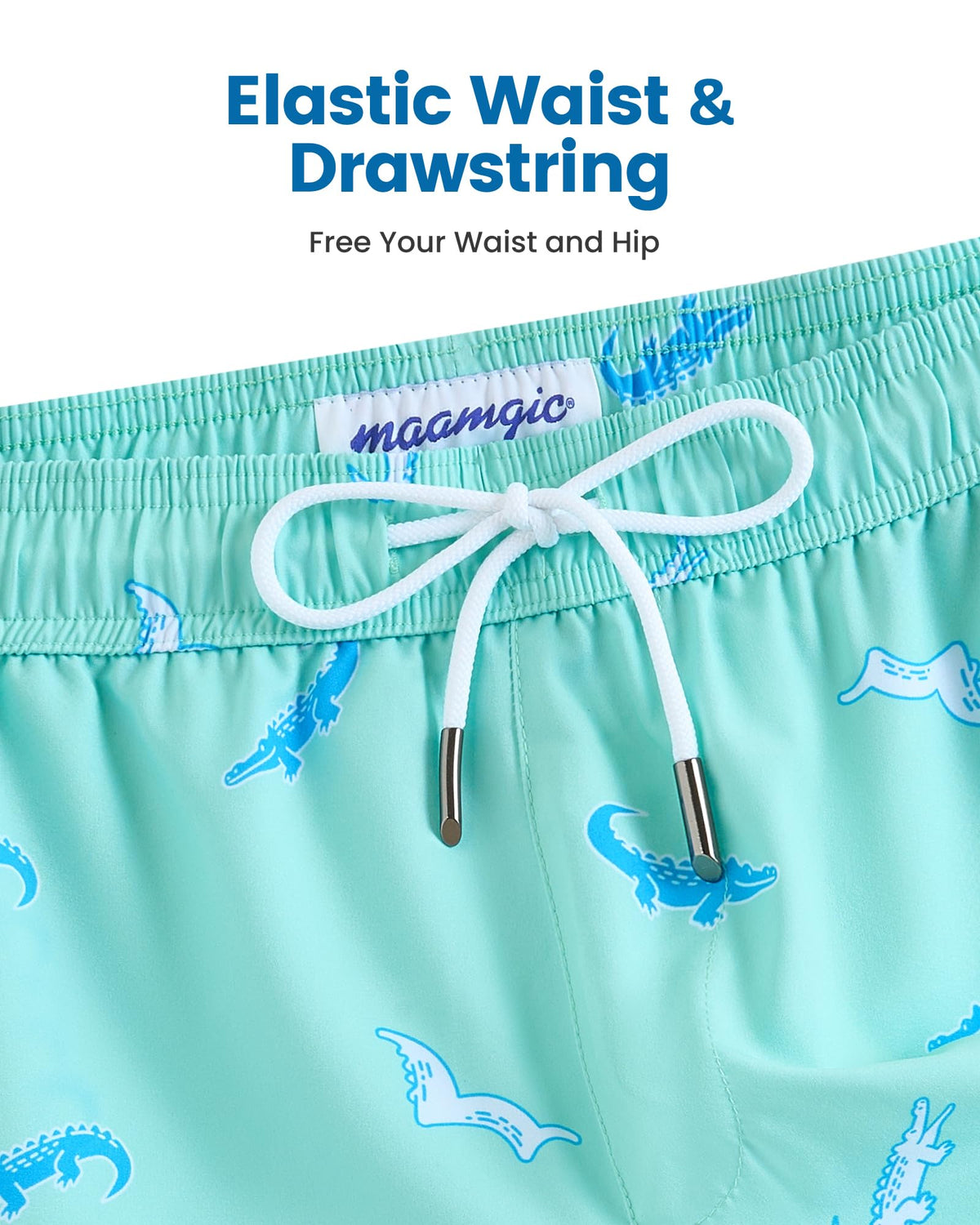 maamgic Mens Swim Trunks with Compression Liner 5 Inch, Quick Dry Bathing Suit with Zipper Pockets, Stretch No-Chafing Swim Shorts, Croc Mint Small