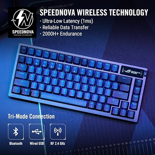 ASUS ROG Azoth Wireless Mechanical Gaming Keyboard – 75% TKL, Tri-Mode Connectivity, Hot Swappable Pre-lubed ROG NX Snow Linear Switches, PBT Keycaps, RGB, OLED Display, PC/Mac Support - Black