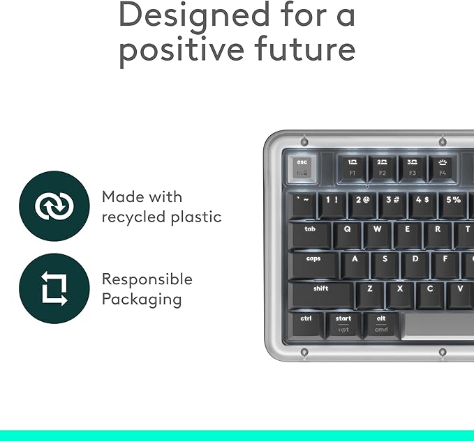 Logitech Alto Keys K98M Wireless Mechanical Keyboard, Customizable Keyboard with Vibration Absorbing Gasket, Backlit Keys, Bluetooth, USB-C Charging, for PC, Mac, Laptops - Graphite