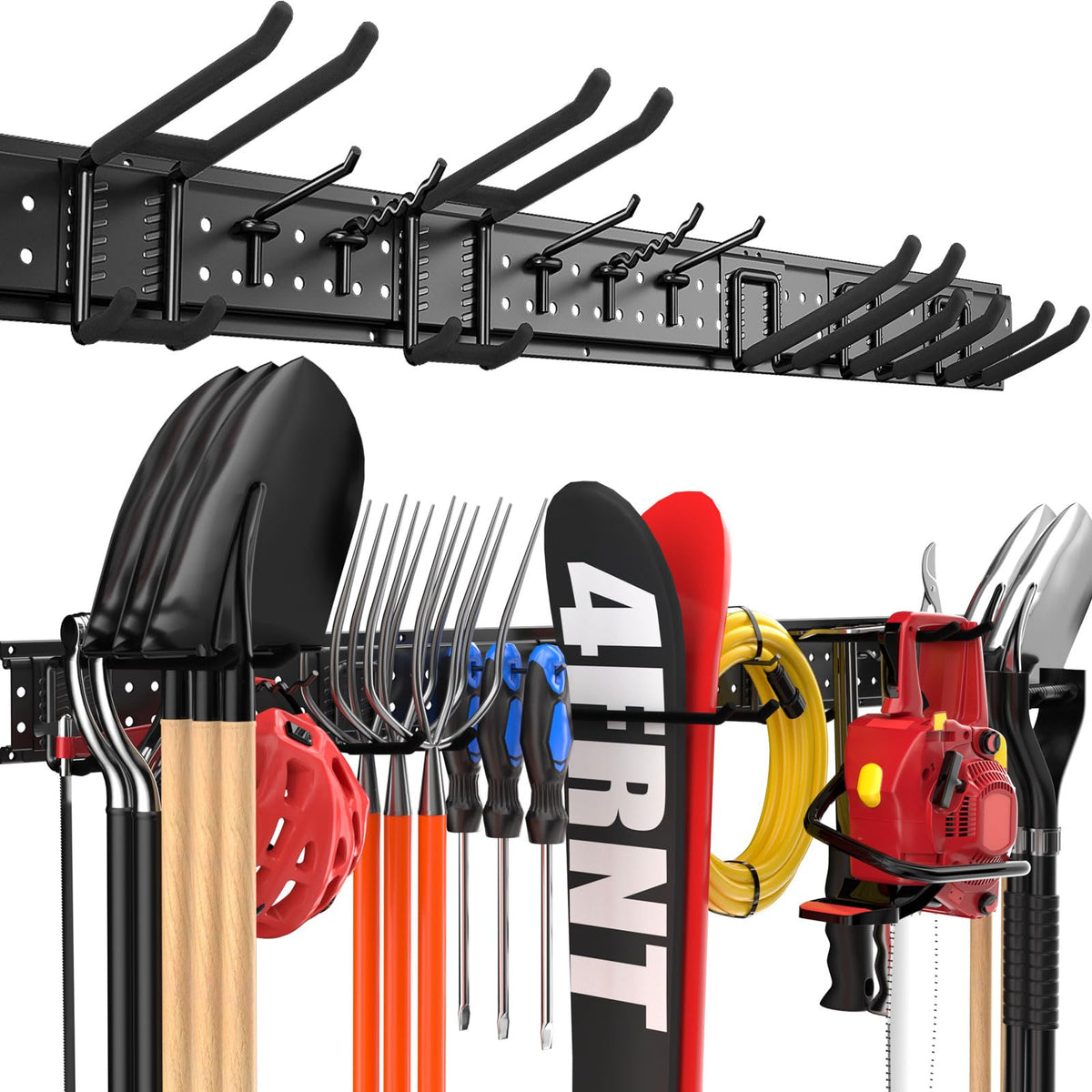 ZICANYCO Garage Tool Organizer Wall Mount 49.5 inches with 10 Adjustable Heavy-Duty Hooks, Garage Organization, Garden Tool Storage Rack, Yard, and Shed, Holds Up to 400 lbs