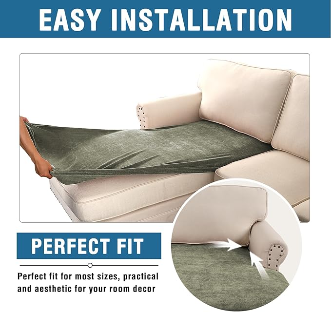 H.VERSAILTEX Chenille Chaise Couch Cover High Stretch Sectional Couch Covers for L Shaped Sofa Both Left/Right Thick Soft L Shaped Couch Cover(Chaise Cushion Cover,Tea Tree)