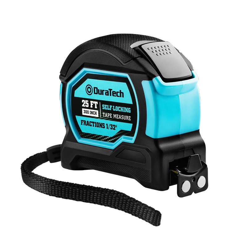 DURATECH 25FT Auto-Lock Tape Measure, Easy Read Magnetic Measuring Tape with Fractions 1/8″, Double Sided Measurement Tape with Minimum Scale 1/32″, Magnetic Hook, and Rubber Protective Casing