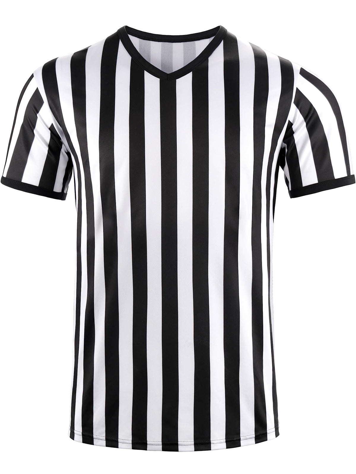 Tchumum Referee Shirt Men Womens Soccer Ref Costume Jersey, V-Neck Striped Professional Official Sports Referee Shirt (Stripe, X-Large)