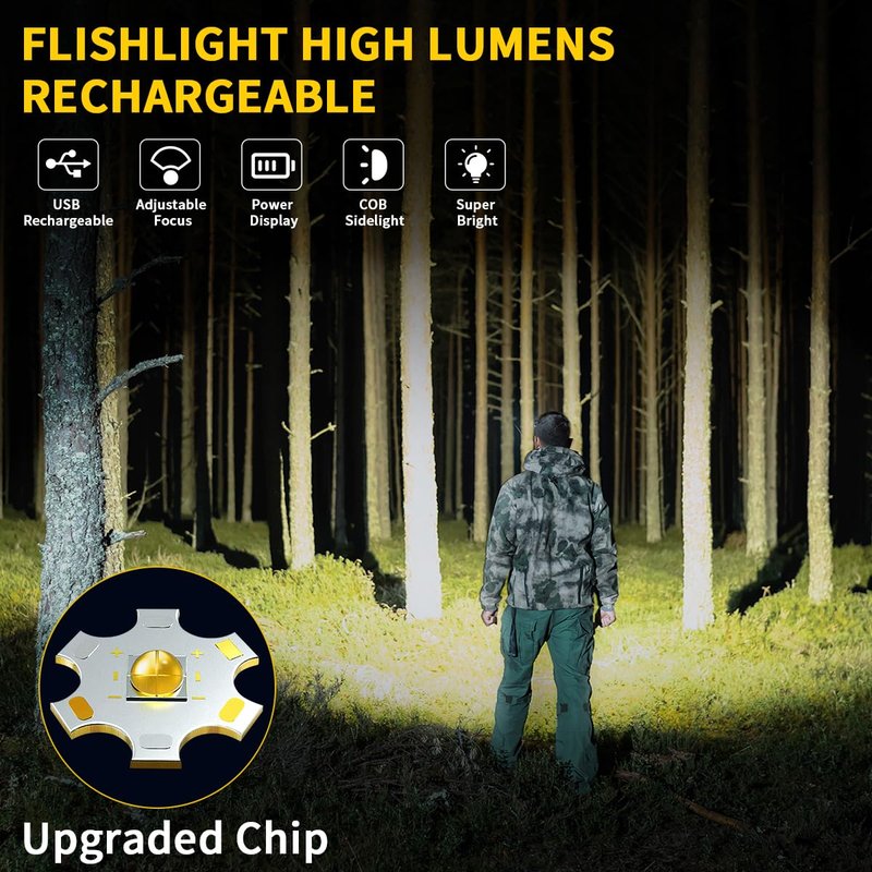 ZioeYiue Rechargeable Flashlights High Lumens, 7Mode Super Bright Flashlight Powerful, Adjustable Tactical Flash Light High Powered, LED Flashlights for Home Emergency Hunting Camping Essentials Gear