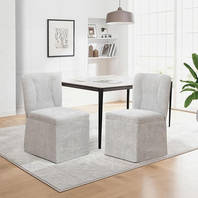 Kitchen Table Chairs Set of 2, Linen Upholstered Dining Chairs with Metal Frame, Modern Dining Room Chairs for Kitchen, Grey
