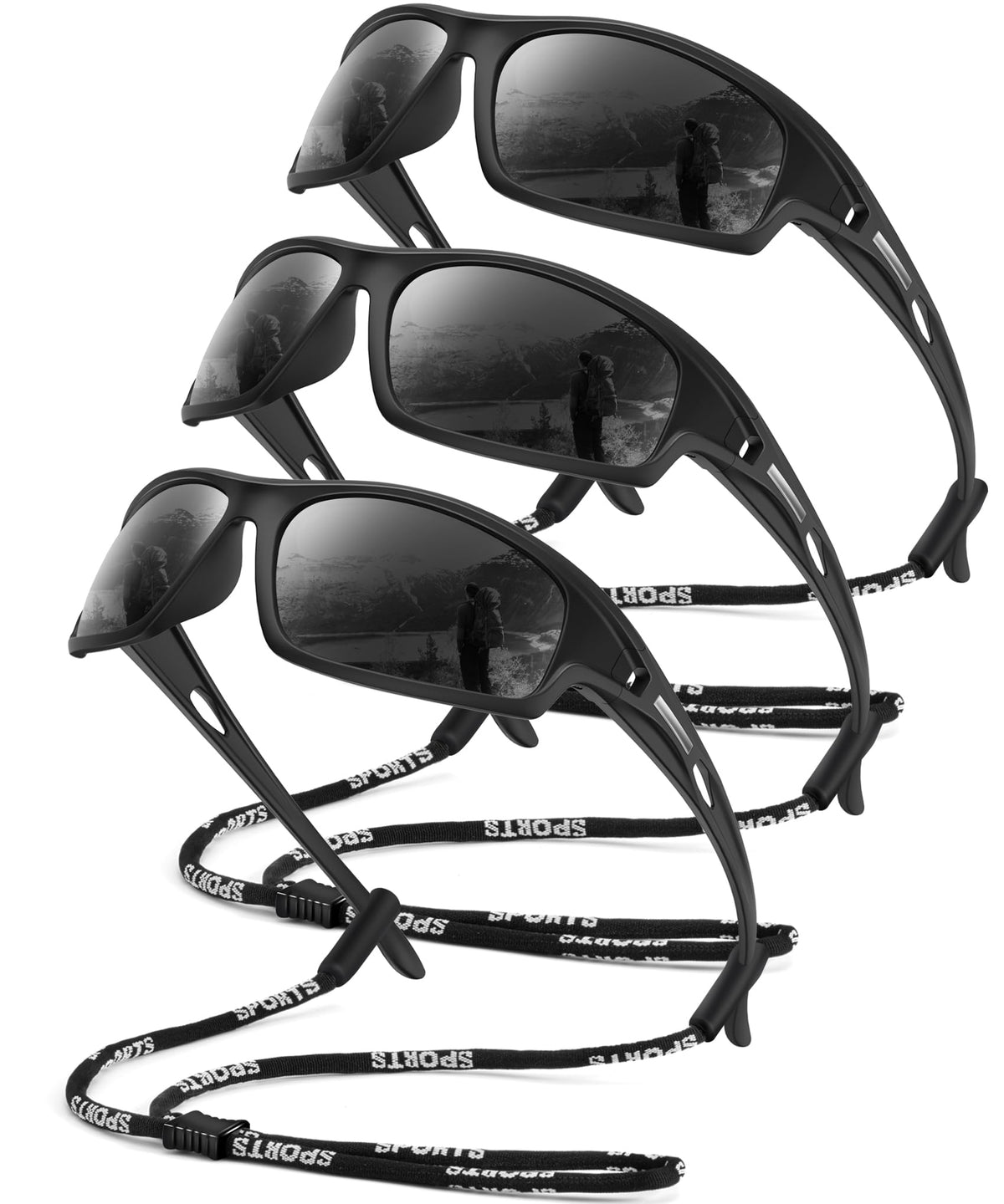 OUKEMAX Polarized Sunglasses Men Sports-Sunglasses: Wrap Around Sun Glasses for Running Cycling Golf UV Protection 3 Pack
