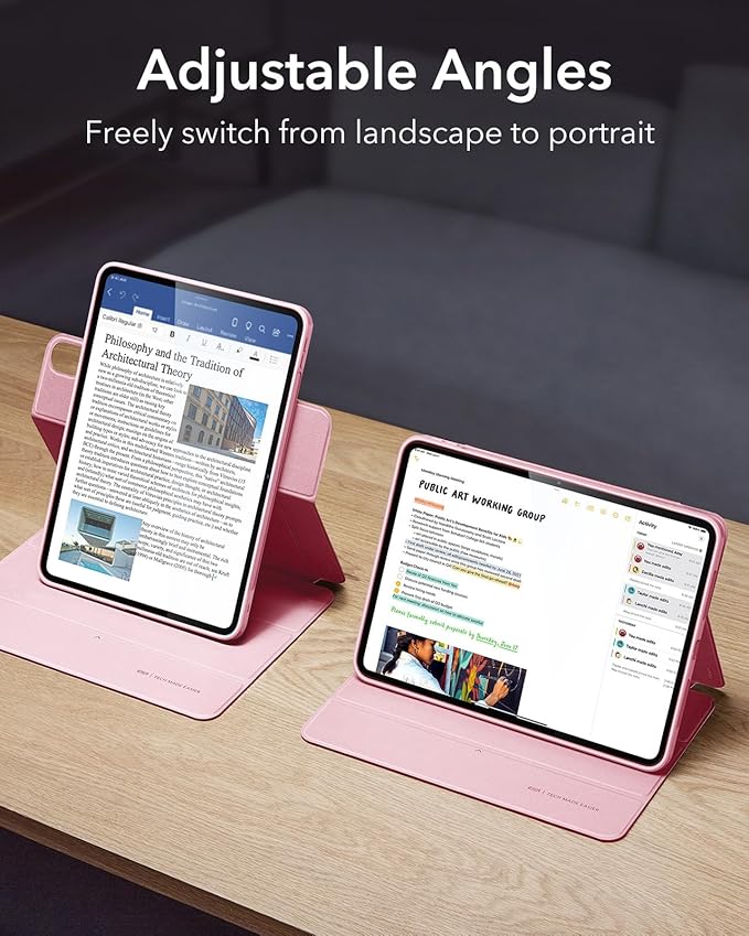ESR for iPad Air 13 Inch Case M4/M3/M2 (2026/2025/2024) with Pencil Holder, Removable Magnetic Cover, Vertical Stand, Fully Supports Pencil Pro and Pencil(USB-C), Rebound 360 Series, Pink