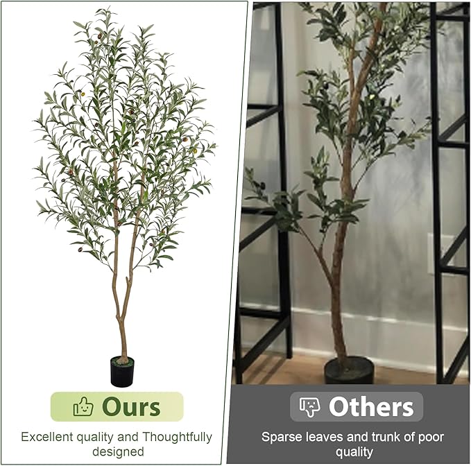 Artificial Olive Tree, 6FT Tall Faux Olive Tree with Pot, Artificial Plants with Natural Wood Trunk and Lifelike Fruits for Home Office Decor