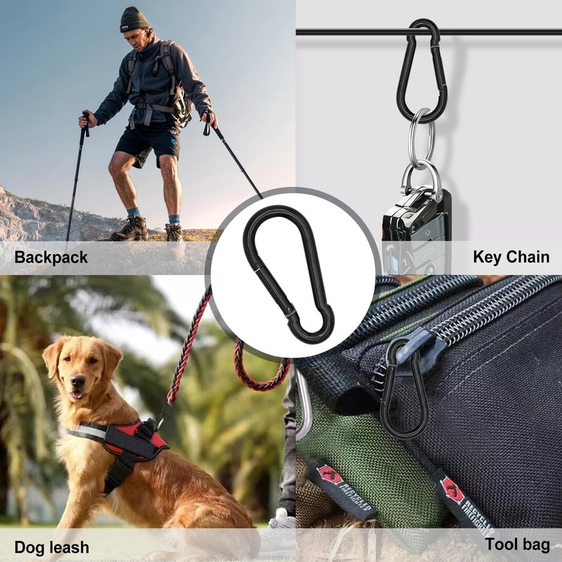 Small Carabiner Clip Hook, 1.57 inch 10 pcs Black Heavy Duty Spring Snap Hook Key Chain, Carabiners Clips for Outdoor Camping, Swing Set, Hammock, Hiking Travel, Fishing, Quick Link Keychain