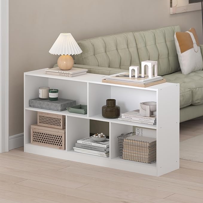 Furinno DALY Book Shelf, 5-Cube Bookshelf, Horizontal Cube Storage Organizer Bookcasde, 10.9 x 47.2 x 23.6, for Living Room, Bedroom, Home Office, White