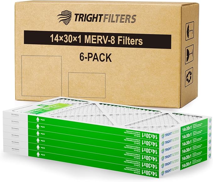 14x30x1 Air Filter 6 Pack, Durable MERV 8 Pleated Home HVAC AC Furnace Filters