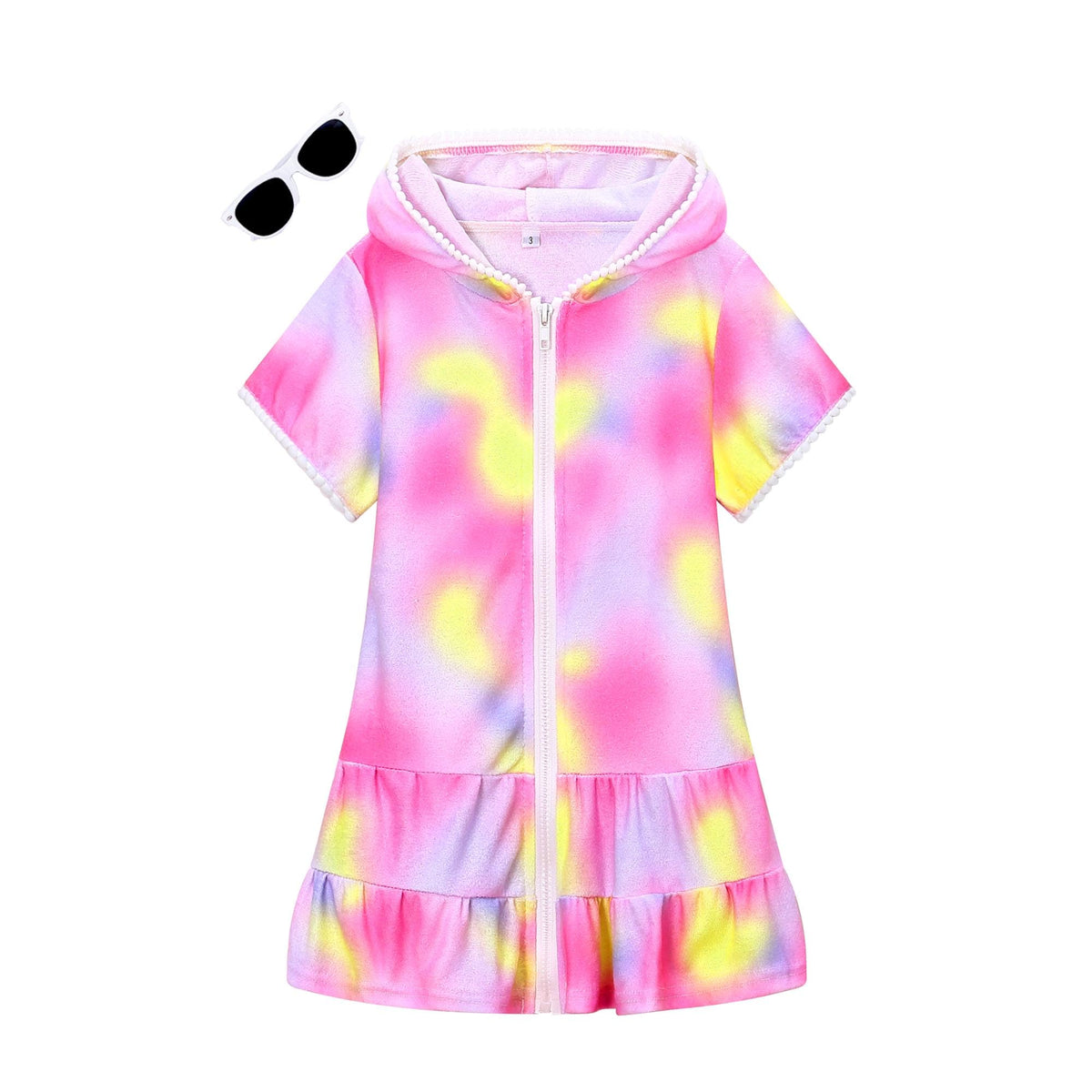 LUCKYGAL Girls Swimsuit Cover Up Zip-Up Swim Coverup Tie Dye Terry Beach Bathing Suit, Size 8 9