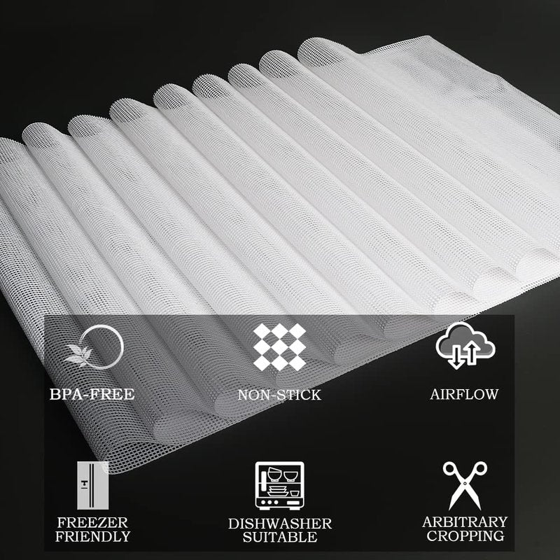 Kispog Silicone Dehydrator Sheets for Excalibur: Stop Dried Food Sticking to Tray - Save 60 Minutes Cleaning - Easy Lift-Off & Intact Food - BPA-Free Tray Liners for Fruit Jerky Herbs - 14x14 10-Pack