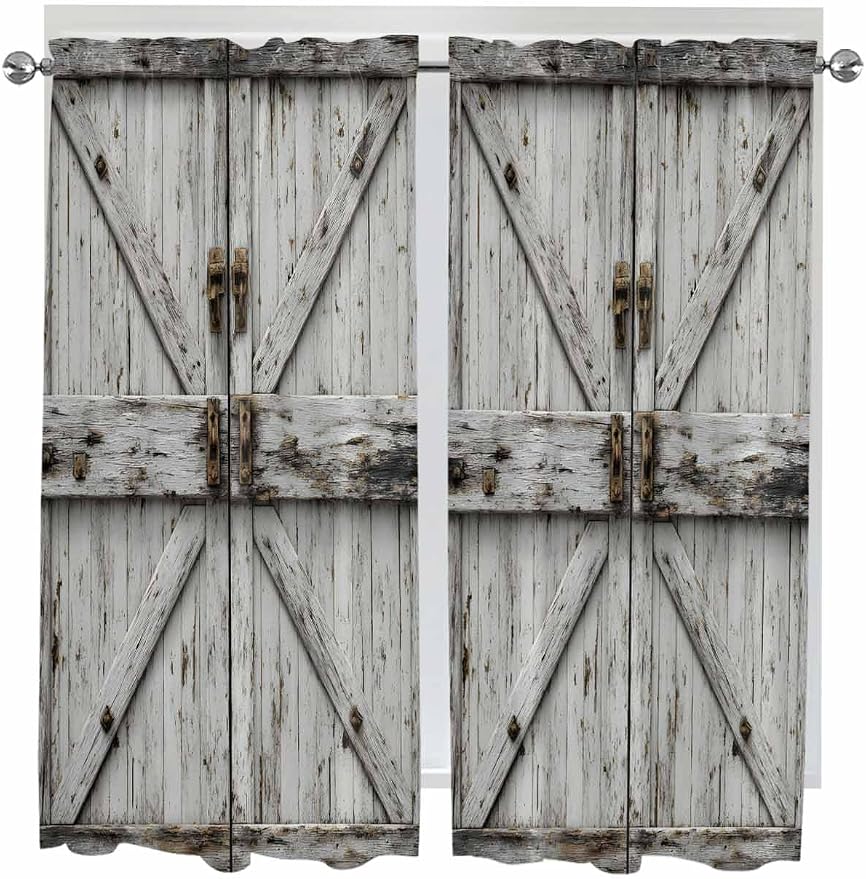 Vintage Gate Living Room Curtains 72 Inches length, Farmhouse Wooden Grain