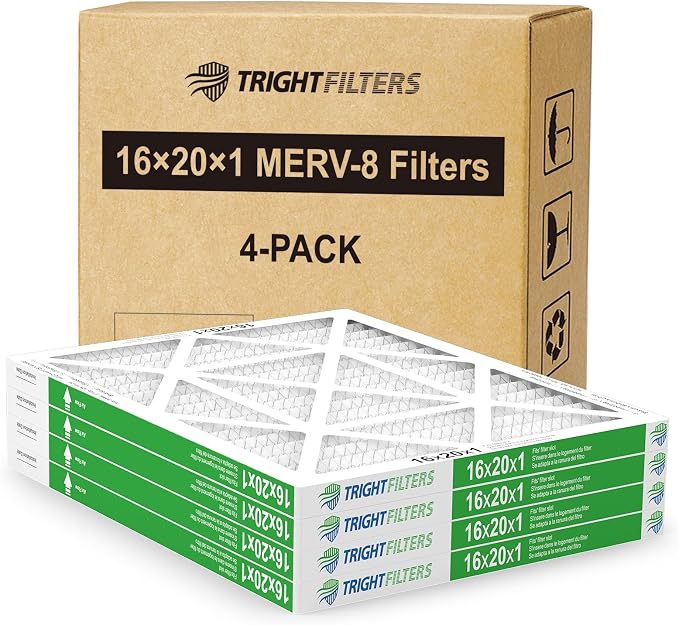 16x20x1 Air Filter 4 Pack, Durable MERV 8 Pleated Home HVAC AC Furnace Filters