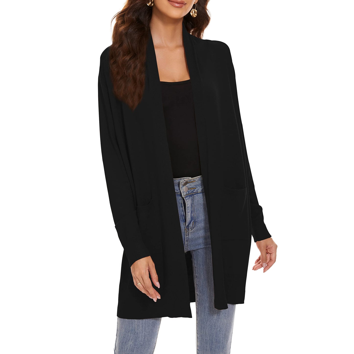 Huuloo Women's Open Front Long Shawl Cardigan Sweater with Pockets