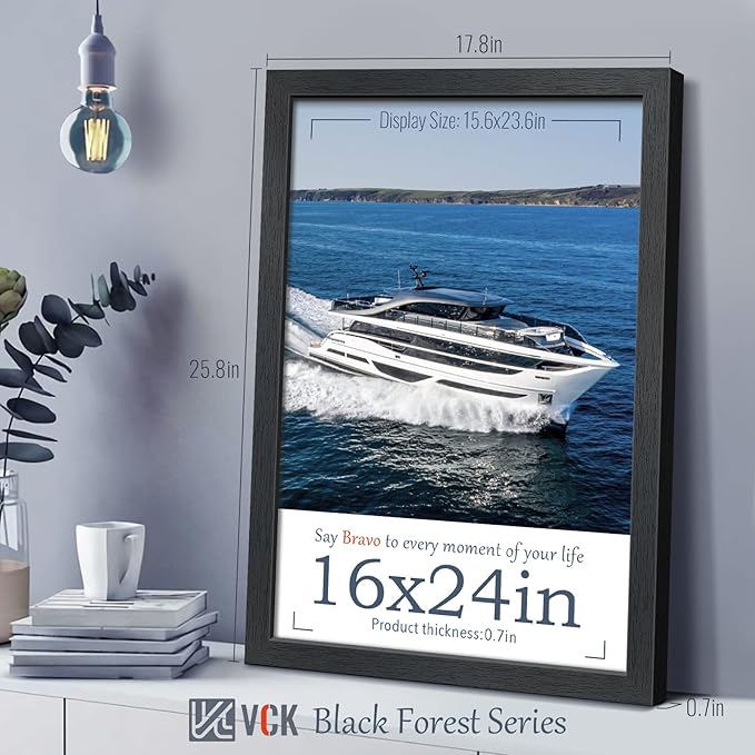 VCK 16x24 Solid Wood Poster Frames - Black, Textured Exclusive Picture Frame Set of 2, Wall Hanging