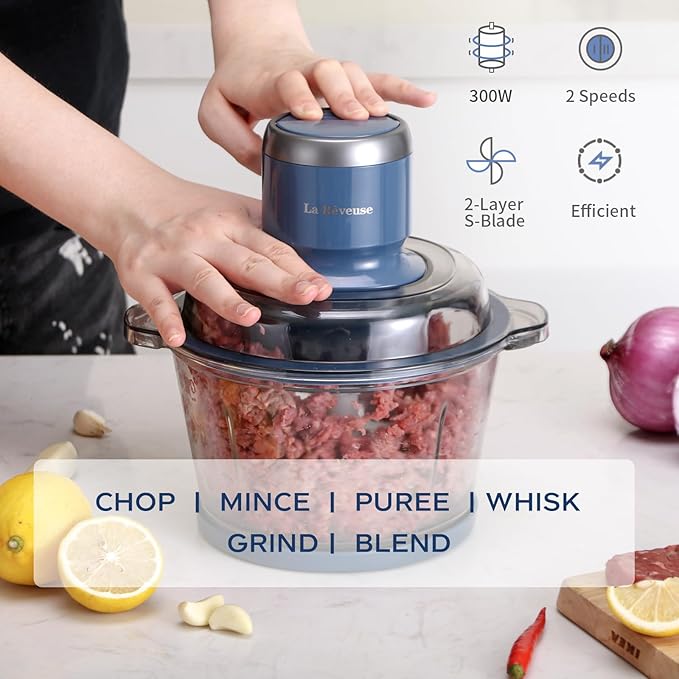 La Reveuse Electric Food Processor, 7-Cup Food Chopper Glass Bowl, Blue
