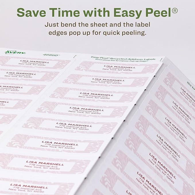 Avery EcoFriendly Recycled Address Labels, 1" x 2-5/8", White, Permanent Label Adhesive, 300 Printable Labels (48860)
