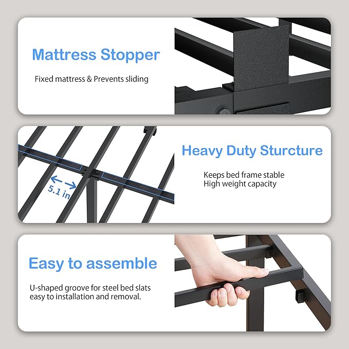 ROIL 7 inch Twin Bed Frames with Round Corner Legs Mattress Retainers 3500LBS Heavy Duty Steel Slats No Box Spring Needed Platform Noise-Free Easy Assembly