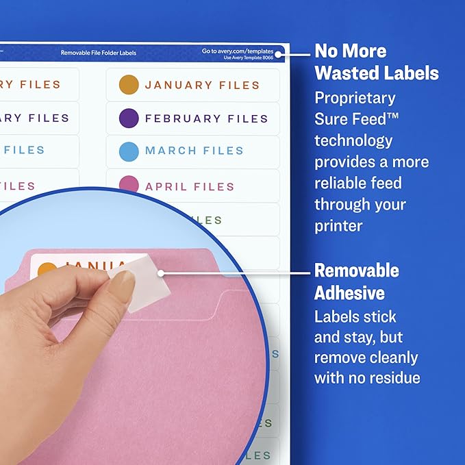 Avery Removable ID Labels, Sure Feed Technology, Removable Adhesive, 3-1/3" x 4", 150 Labels (6464)