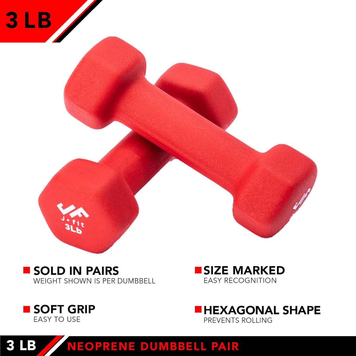 JFIT Neoprene Dumbbell (Set of 2), 3 LBS