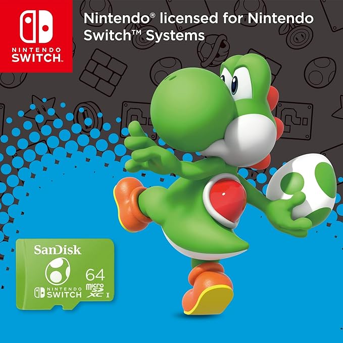 SanDisk 64GB microSDXC-Card Licensed for Nintendo-Switch, Yoshi Edition, Made for Nintendo Switch, OLED and Lite Systems - SDSQXAO-064G-GN6ZN