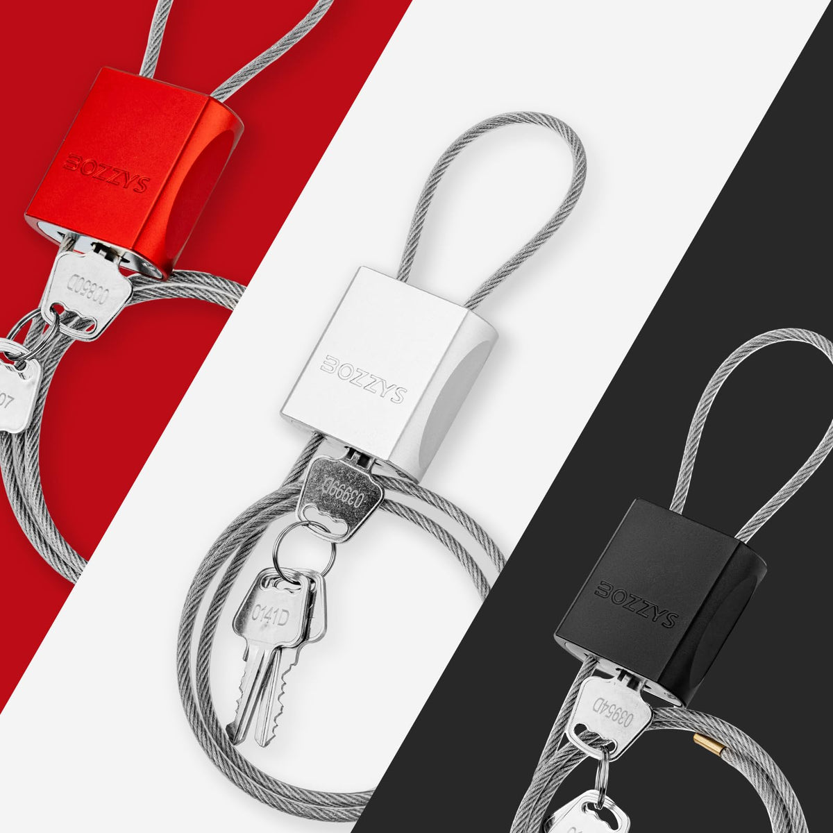 BOZZYS Cable Lock with 3 Keys | L 3.28ft(1m),D 1/6in(4mm) Adjustable Steel Cable Padlock | Aluminum Locks for Bikes, Gate, Lockers & Outdoor Gear | Weatherproof & Red