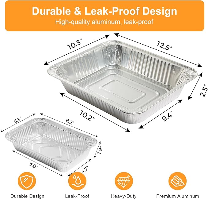 Notwoe® 40pc Disposable Aluminum Pans With Lids, 9x13 (20pc) And 8.2x5.7 Rectangle (20pc) Combo Set, Disposable Baking and Cake Pan. (40)