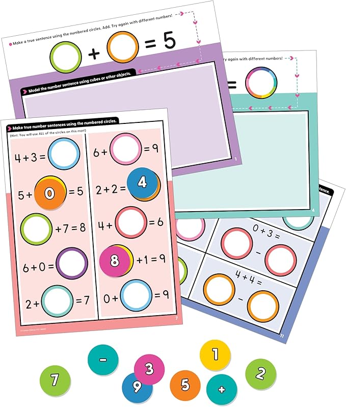 Carson Dellosa 22-Piece Number Sentence Edu-Clings Set, Dry Erase Mats and Silicone Math Manipulatives, Addition and Subtraction Mathematics Practice for Kids