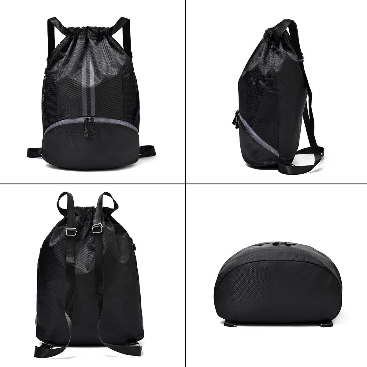 LOKAPEGY Drawstring Gym Bag for Men, Waterproof Drawstring Backpack for Women, Swim Backpack with Shoes Compartment, Pull String Sport Bag for Soccer and Basketball. (Dark Blue)