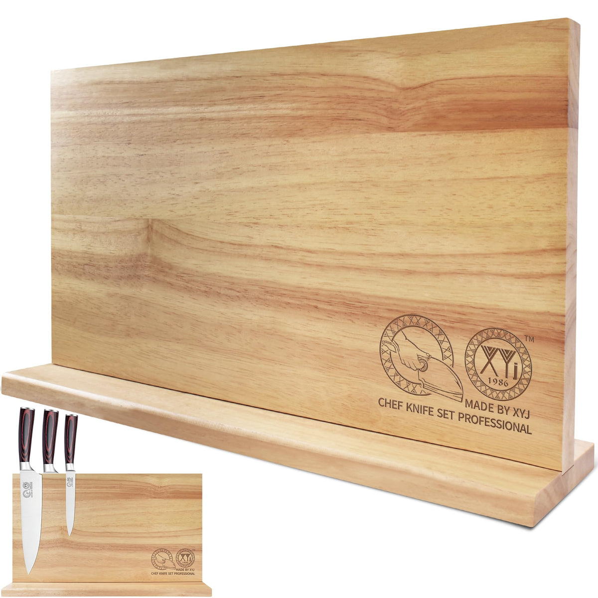 XYJ Magnetic Knife Block, Acacia Wood Knife Holder with Strong Magnets