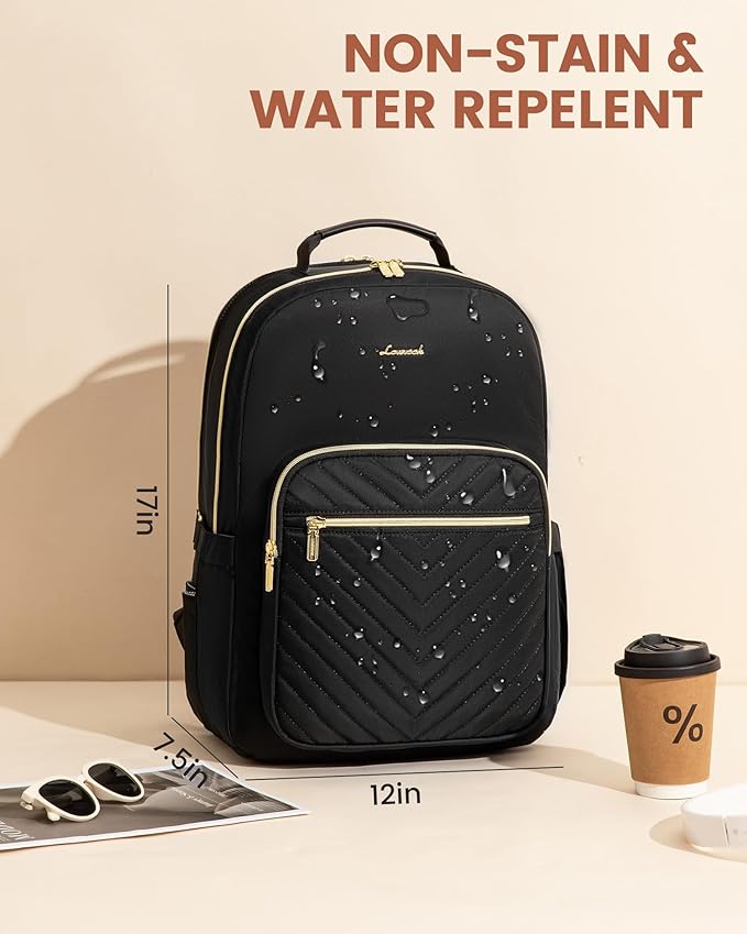 LOVEVOOK Laptop Backpack for Women with Giant Tumbler Holder 15.6 inch,Designer Travel Backpack Laptop Bag College Backpack,Quilted Work Nurse Teacher Backpack Purse Computer Bag Daypack,Black Brown