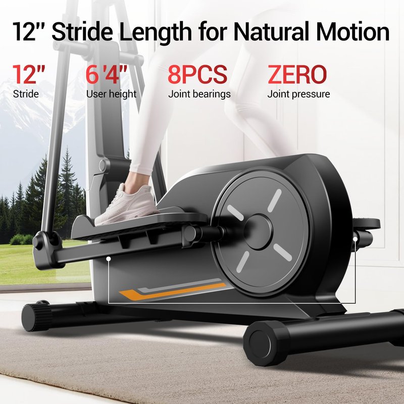 Elliptical Exercise Machine, Elliptical Training Machine for Home with Hyper-Quiet Magnetic Driving System, Elliptical with 12IN Stride & LCD Monitor, 350LBS Weight Capacity