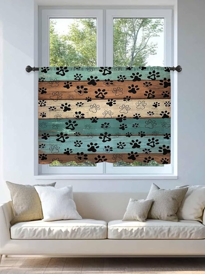 Sheer Curtains 45 Inch Length, Vintage Farmhouse Country Wooden Grain Privacy