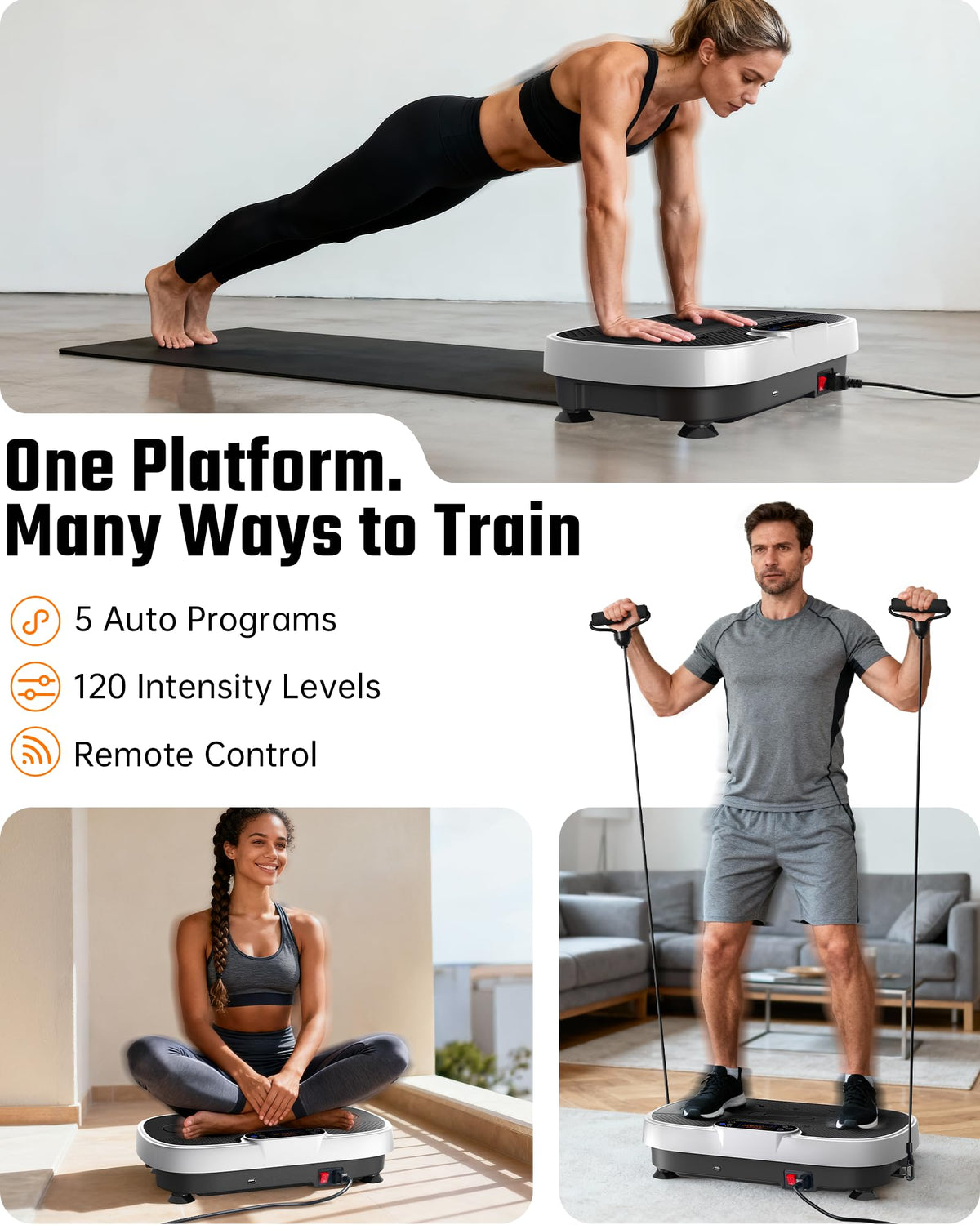 Vibration Plate Exercise Machine for Weight Loss and Lymphatic Drainage - 330lbs Capacity Vibrating Platform for Home Gym Workout, Full Body Shaker Pilates Equipment with Loop Bands for Women and Men