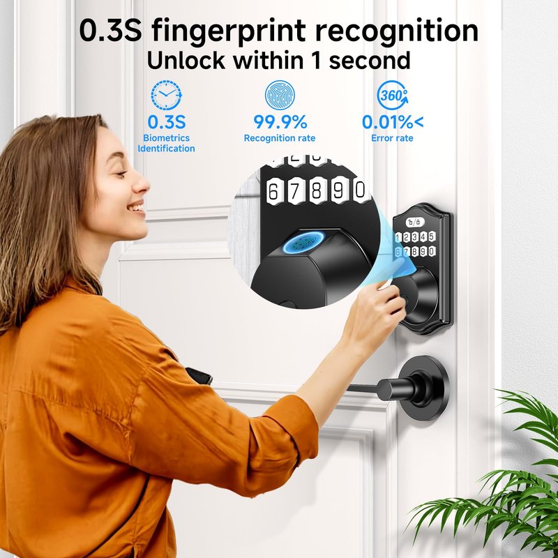 keyless Entry Door Lock deadbolt with Handle Set-Front Fingerprint Smart Locks with 2 Lever Handles-Keypad Code Deadbolt -App Control,Auto Lock