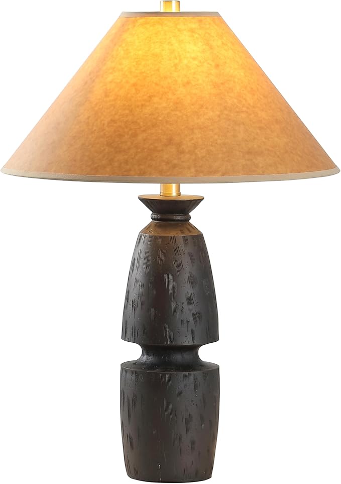 SAFAVIEH Lighting Collection Sola Black & Camel Brown Shade 24-inch Table Lamp for Bedroom, Living Room, Home Office, Desk, Nightstand (LED Bulb Included)