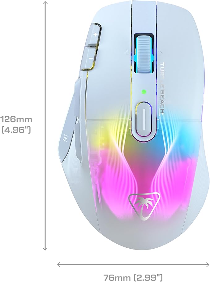 Turtle Beach Kone XP Air Wireless RGB Gaming Mouse, 19000 DPI Optical Sensor, 100-hour Rechargeable Battery & Charging Dock, 29 Programmable Inputs, Ergonomic Design, Bluetooth, 4D Wheel – White