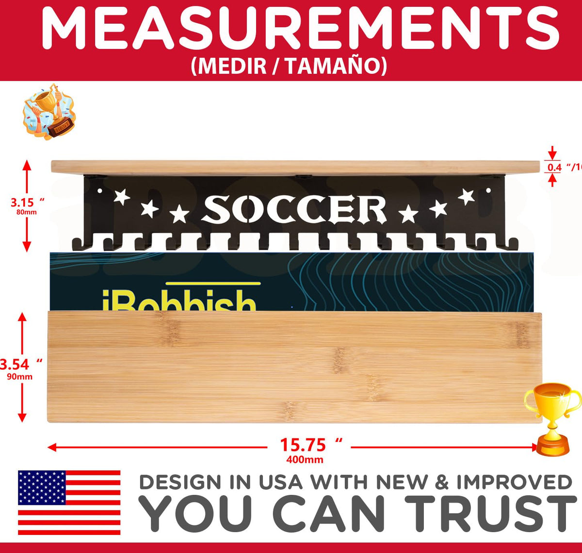 iBobbish Soccer Trophy Shelf for Wall, Soccer Medal Hanger Display with Shelf