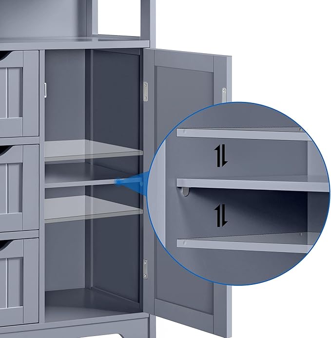 Yaheetech Bathroom Storage Cabinet, Wooden Bathroom Floor Cabinet with 1 Door and 3 Drawers, Free-Standing Storage Unit for Kitchen/Living Room/Entryway, Gray