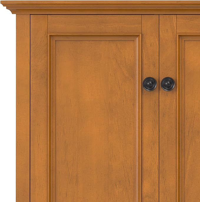 SIMPLIHOME Amherst Storage Cabinet - 66 inch Wide Solid Wood 4-Shelf Sideboard Cabinet in Light Golden Brown, Transitional Buffet for Living Room or Dining Room with 4 Doors and Adjustable Shelves
