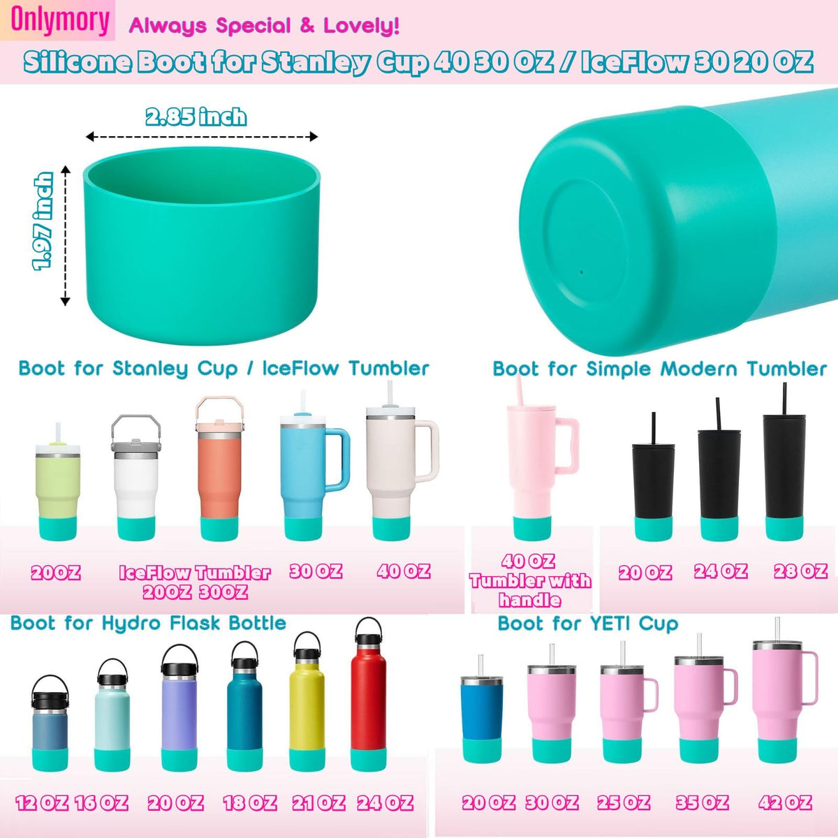 2-Pack Silicone Boot for 40 30 20 OZ Stanley Cup Accessories, Anti-Slip Thick Protective Sleeve Cover for Stanley 20OZ 30OZ Tumbler Ice-Flow 16OZ Bottle, Boots for Yeti Cups Protector Bottom Bumper