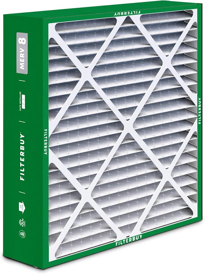 Filterbuy 20x25x5 Air Filter MERV 8 Essential Dust & Allergy Defense, Pleated