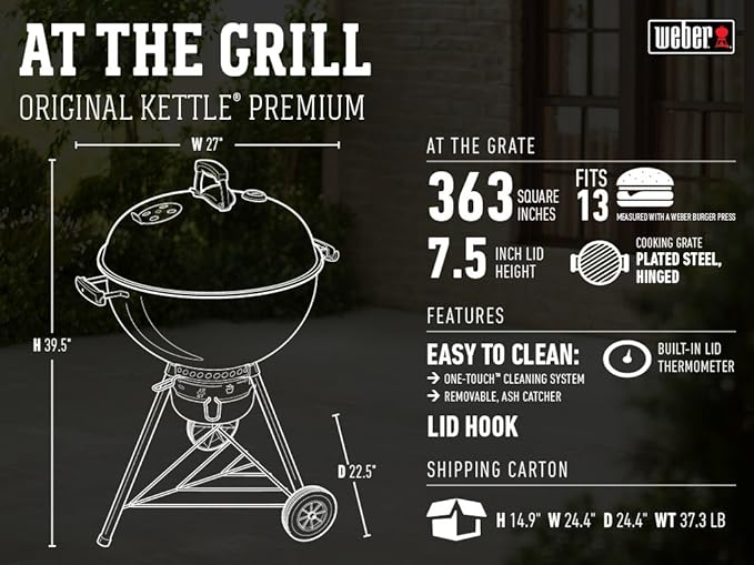 Weber Original Kettle Premium Charcoal Grill, 22-Inch, Black